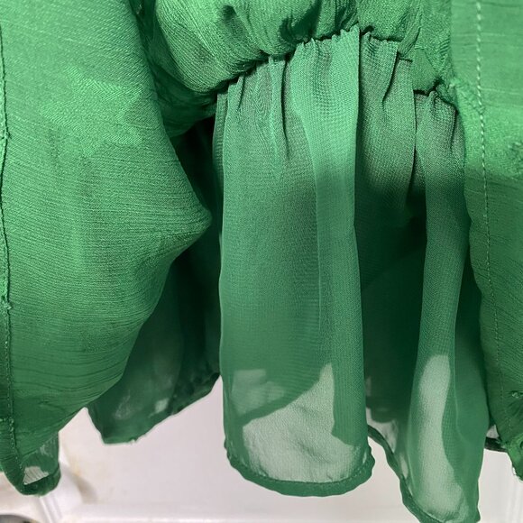 Torrid Green Star Semi-Sheer Long Sleeve Elastic Waist Blouse, Size 2X #274 - Picture 5 of 10